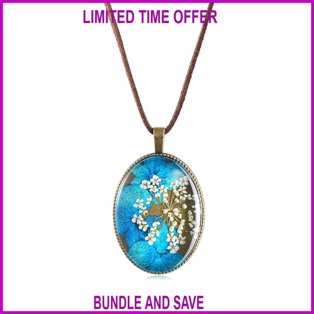 Handmade Resin Flower Pendant Necklace, Adjustable Cord, Vintage Style